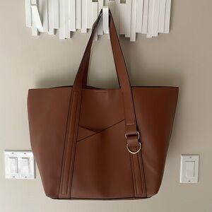 Steve Madden Large Oversized Tote Shoulder Bag Cognac Brown Flat Bottom